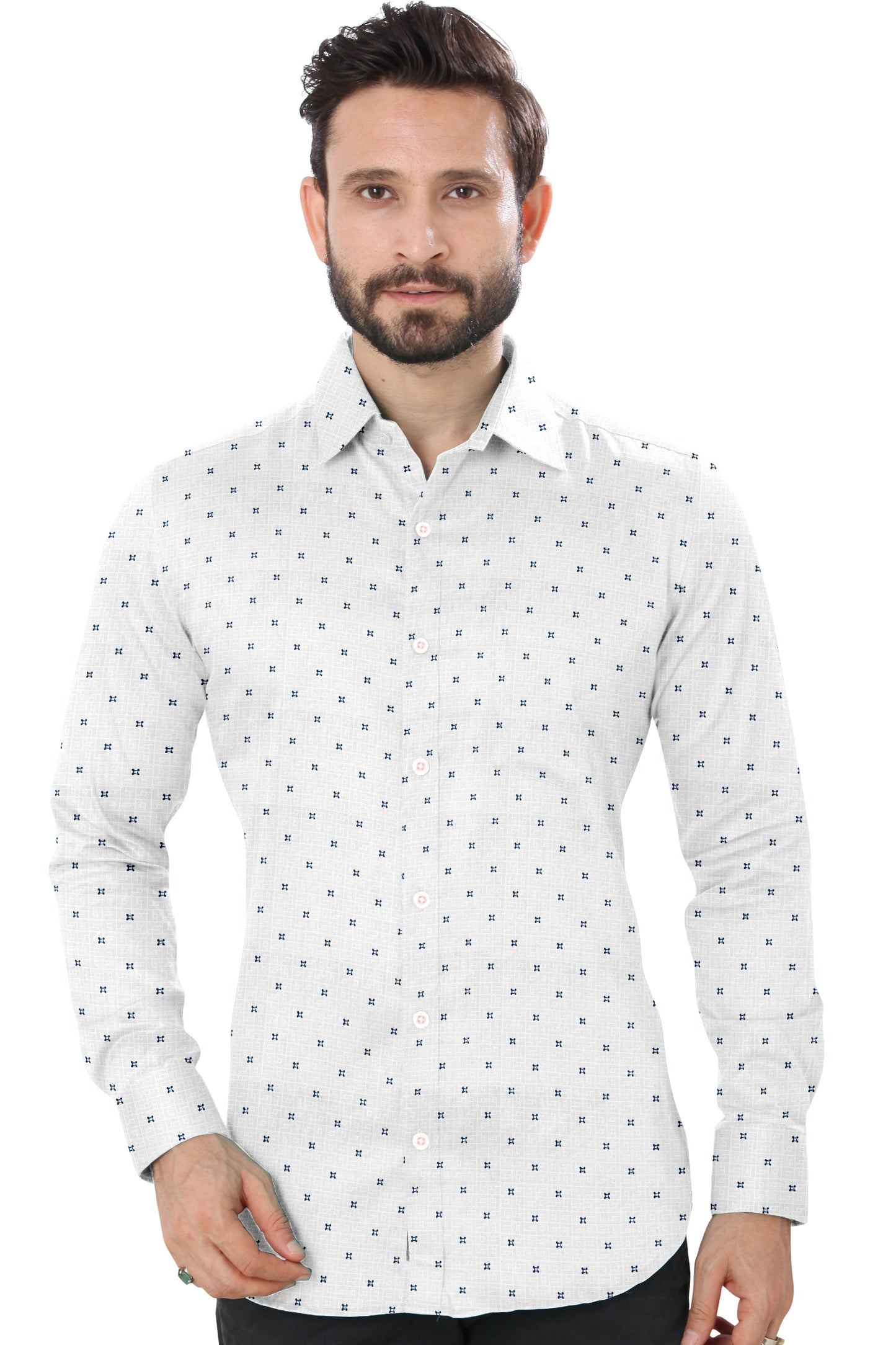 White Printed Casual Men' Shirt