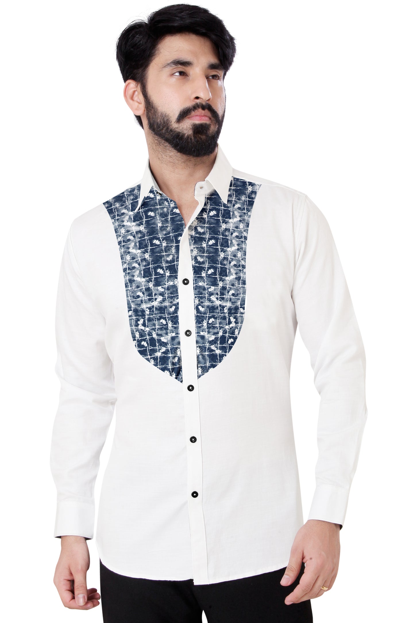White Blue Patchwork Mid-Torso Design