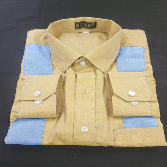 Color Block Blue & Yellow Cotton Shirt