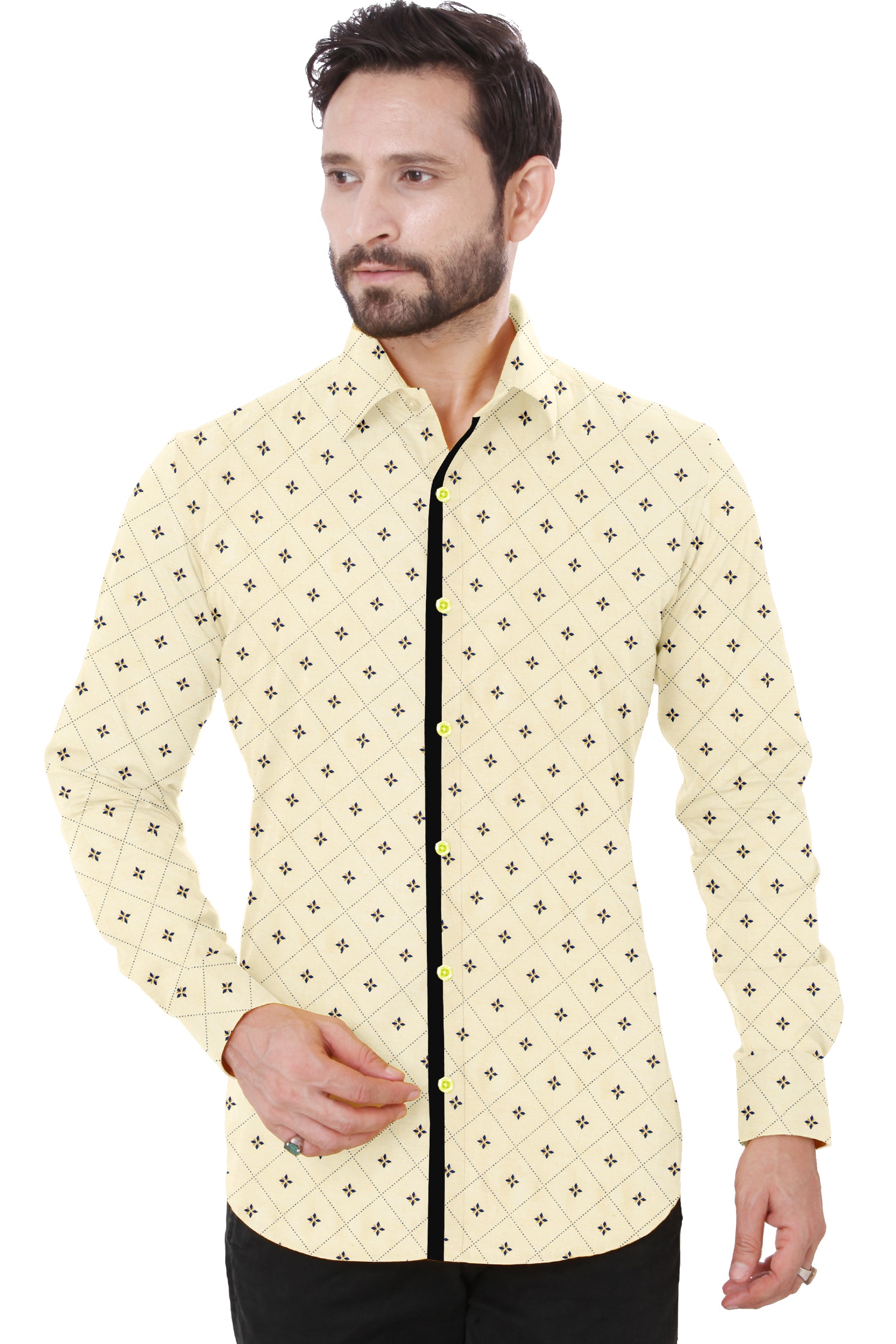 Abstract Yellow Print Cotton Shirt