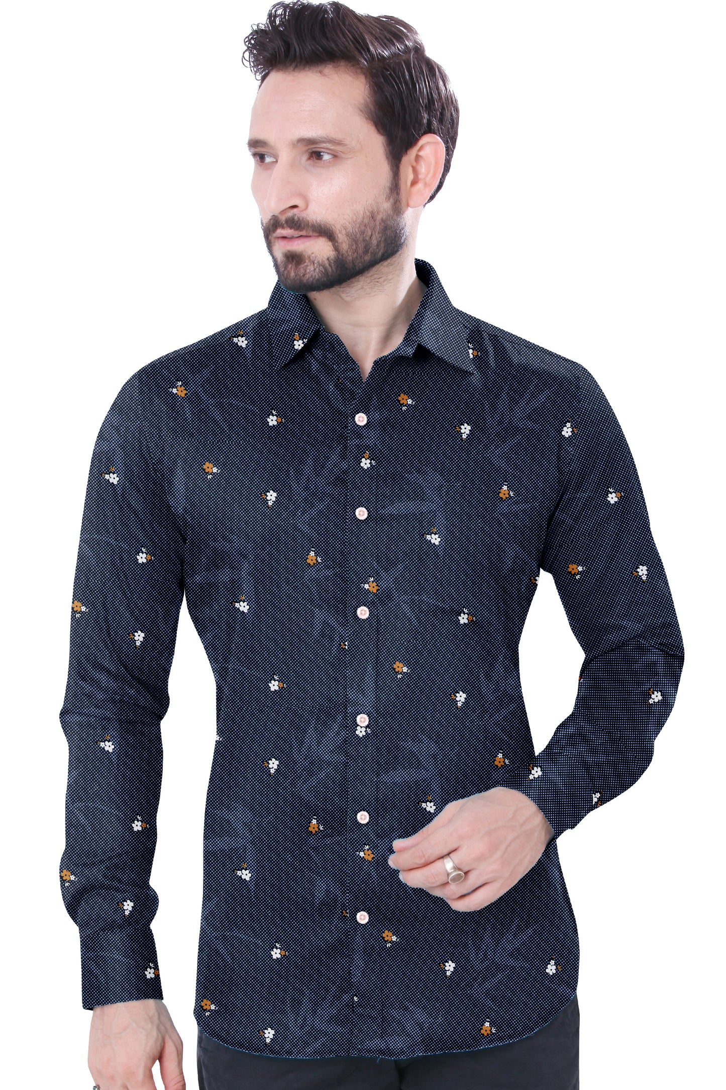 Navy Blue Printed Causal Men's Shirt