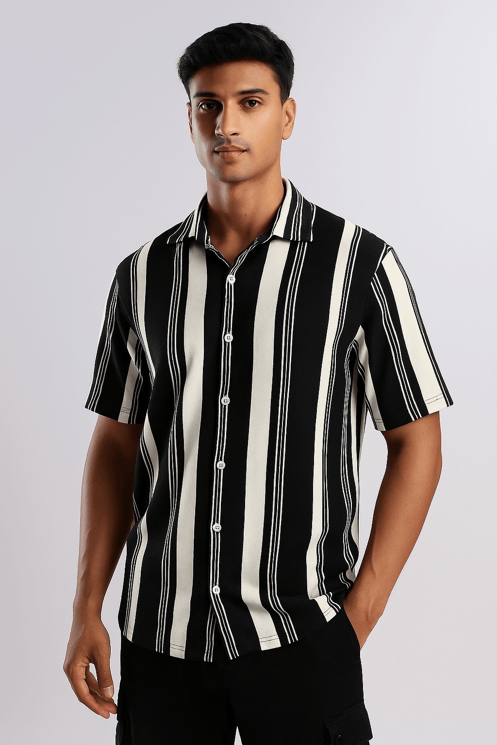 Black Urban Stripe Knit Shirt - styleflea