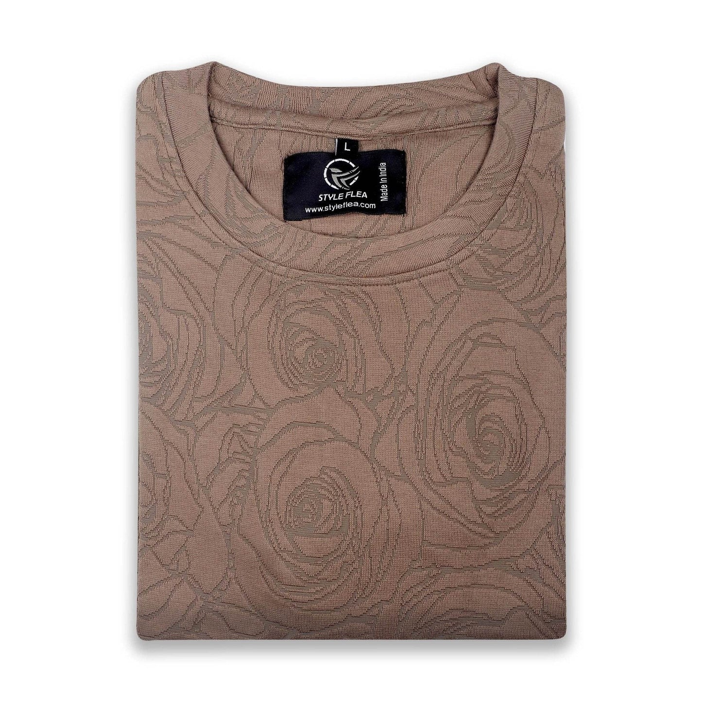 Beige Rose Embossed Drop Shoulder T-Shirt - styleflea