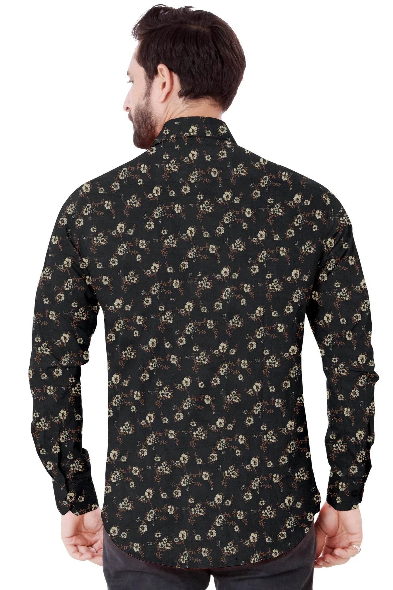 Black and Brown Floral Cotton Shirt - styleflea