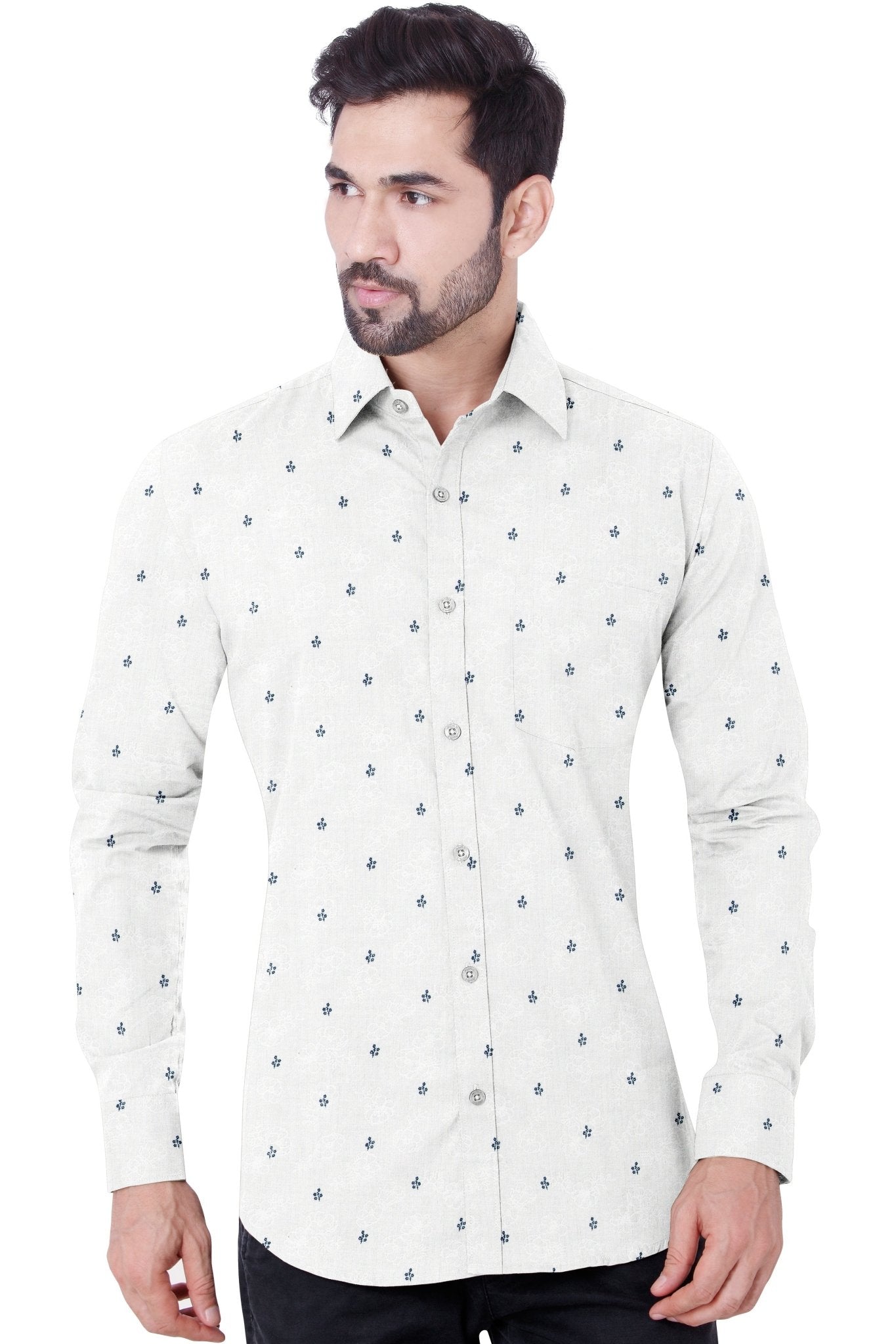 Casual White Printed Cotton ShirtShirt - styleflea