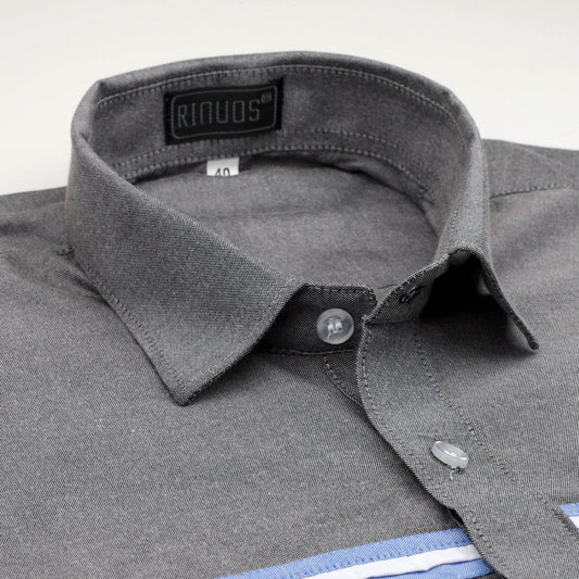 Charcoal Blue Stripes Cotton Shirt - styleflea