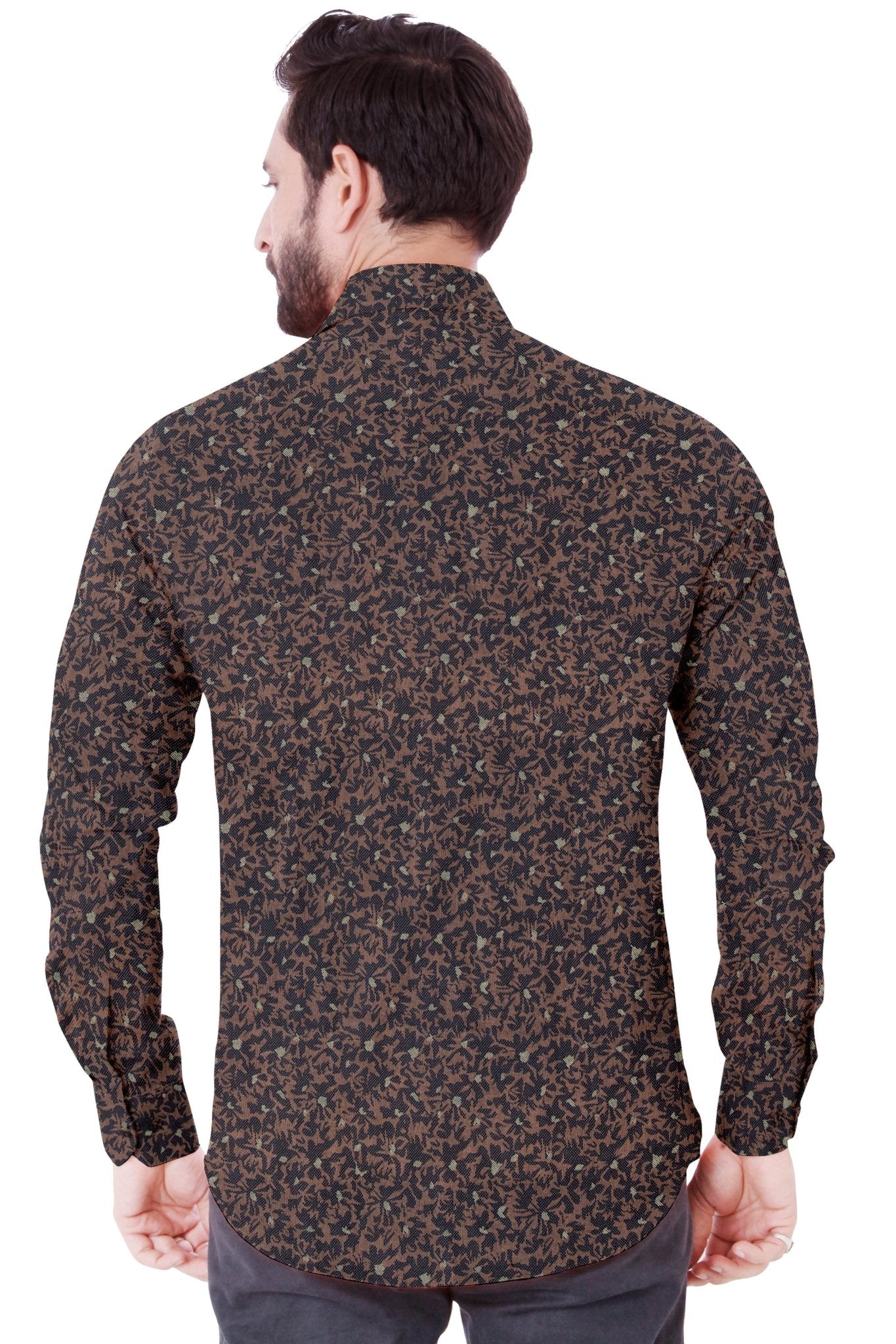 Coffee Printed Cotton Shirt