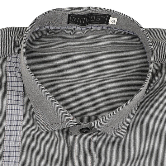 Dark Grey Stripes Cotton Shirt - styleflea