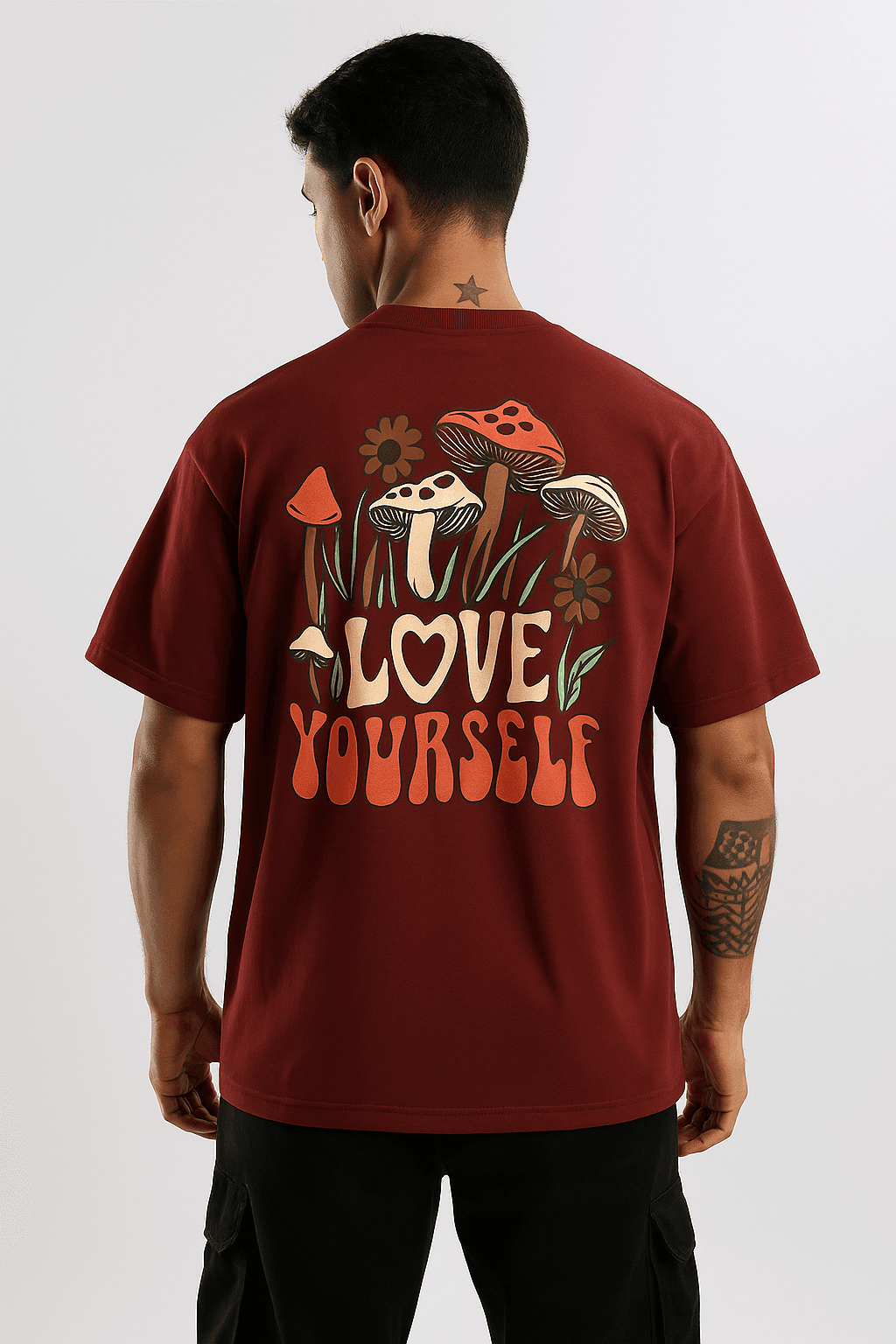Love Yourself Drop Shoulder T-Shirt – Burgundy - styleflea