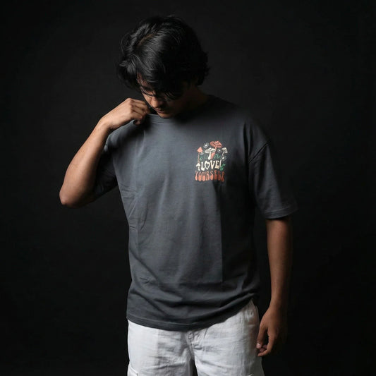 Love Yourself Charcoal Grey Oversize T-Shirt - styleflea