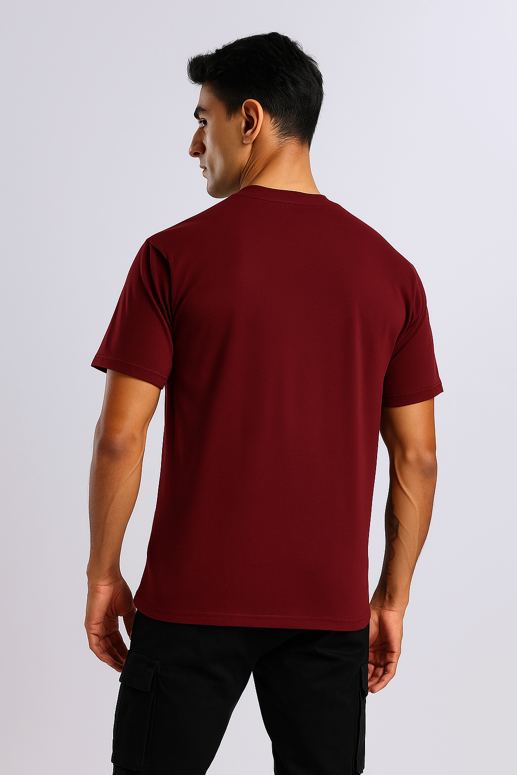 Back view of Maroon Oversized T-Shirt solid deep maroon with clean finish