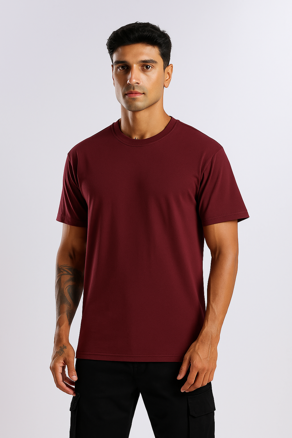Front view of Maroon Oversized T-Shirt for men – relaxed fit streetwear style
