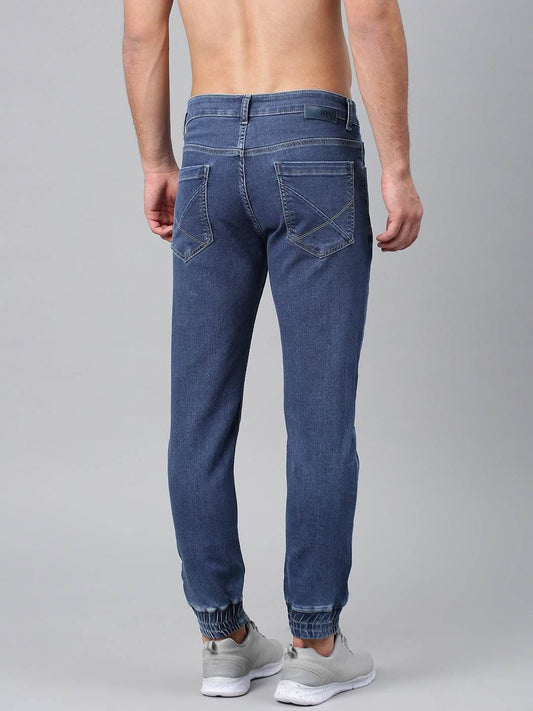 Men Blue Jogger Mid-Rise Clean Look Stretchable Jeans - styleflea