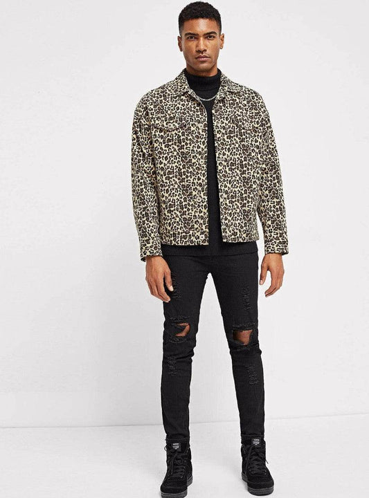 Men Button Up Leopard Jacket - styleflea