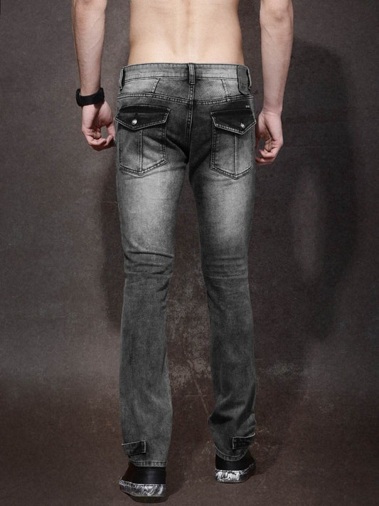 Men Charcoal Grey Skinny Fit Mildly Distressed Stretchable Jeans - styleflea