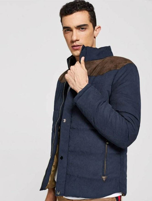 Men Contrast Suede Color Block Outerwear - styleflea