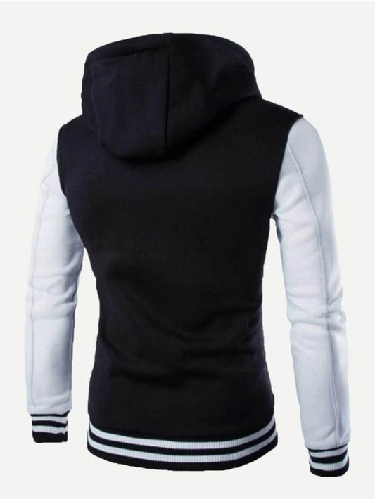 Men Cut And Sew Panel Hooded Jacket (White) - styleflea