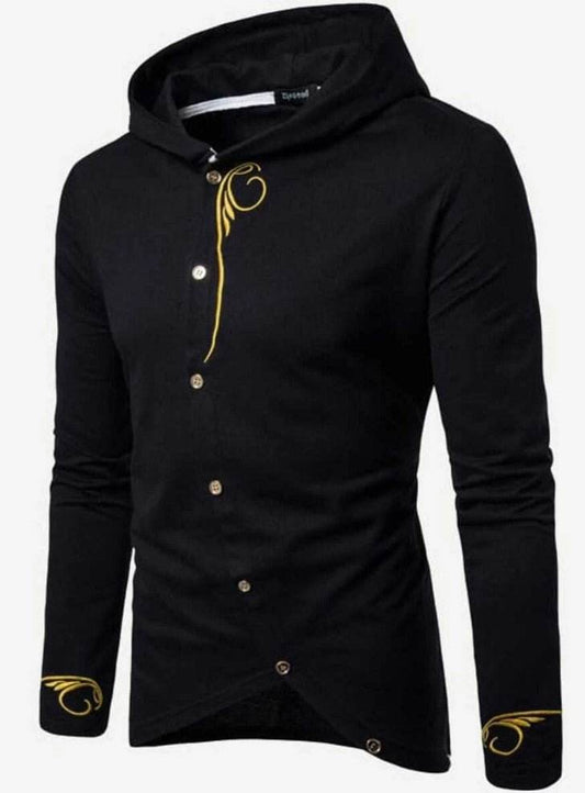 Men Embroidery Asymmetric Hem Hooded Coat - styleflea