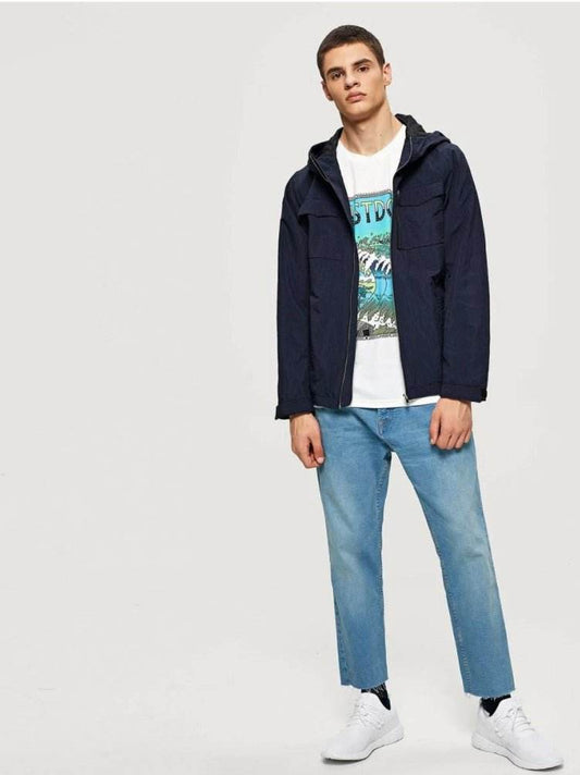 Men Pocket Detail Zip Up Hooded Jacket - styleflea