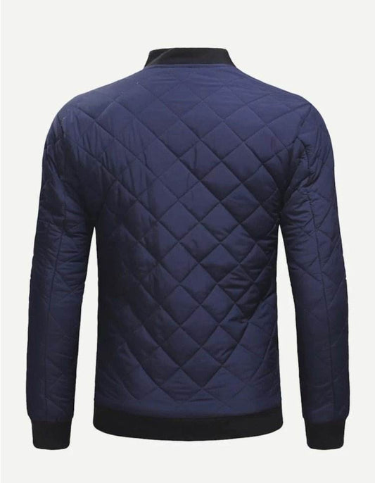 Men Quilted Solid Bomber Jacket - styleflea
