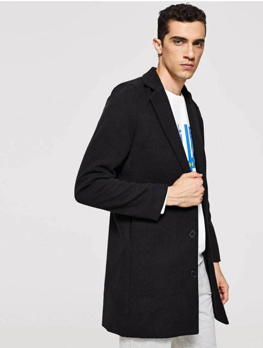 Men Solid Single Breasted Tweed Coat - styleflea