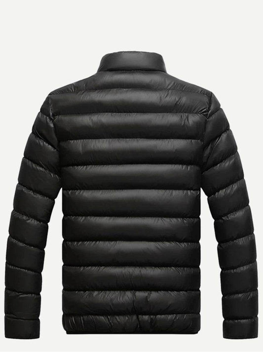 Men Solid Stand Neck Padded Coat - styleflea
