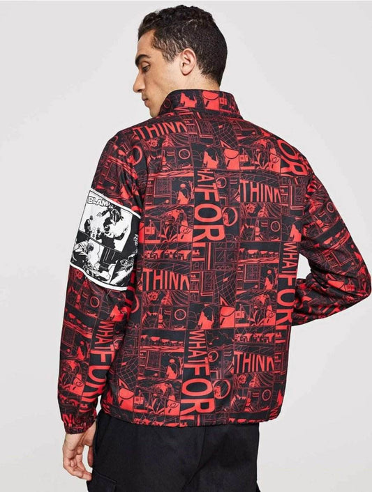 Men Zip Up Mixed Print Coat - styleflea