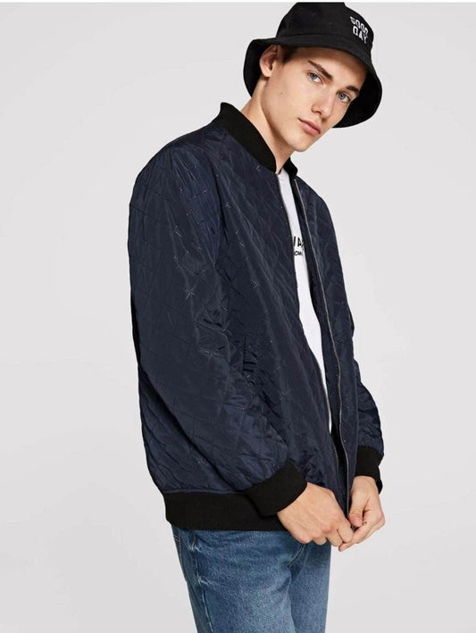 Men Zip Up Textured Bomber Jacket - styleflea