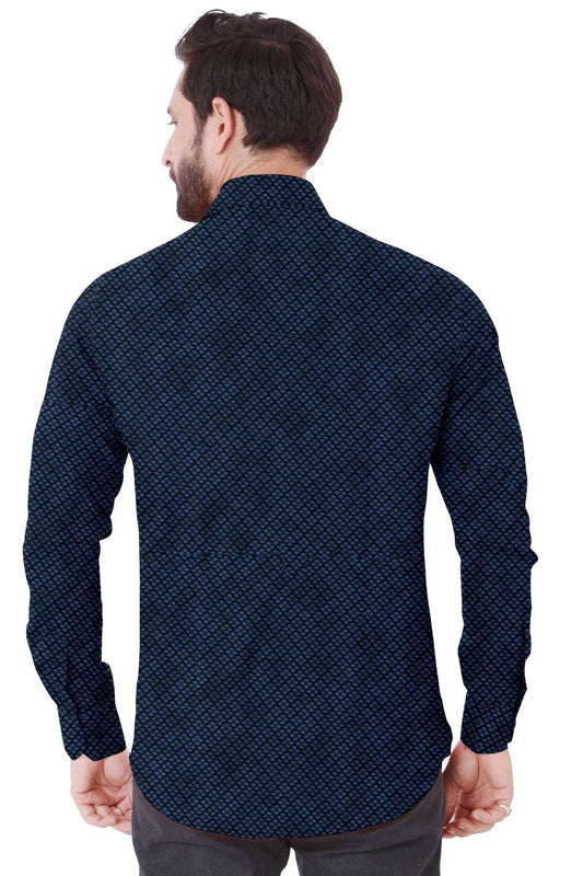 Navy Printed Cotton Shirt - styleflea