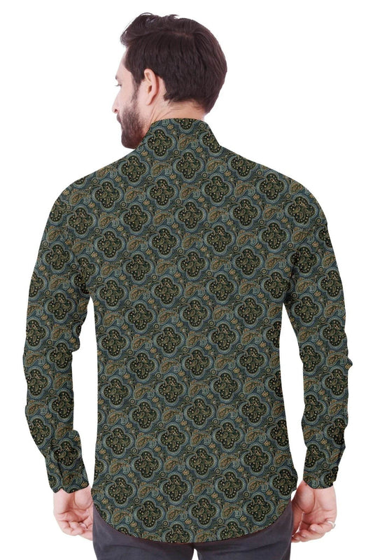 Dark Green Printed Casual Cotton Shirt - styleflea