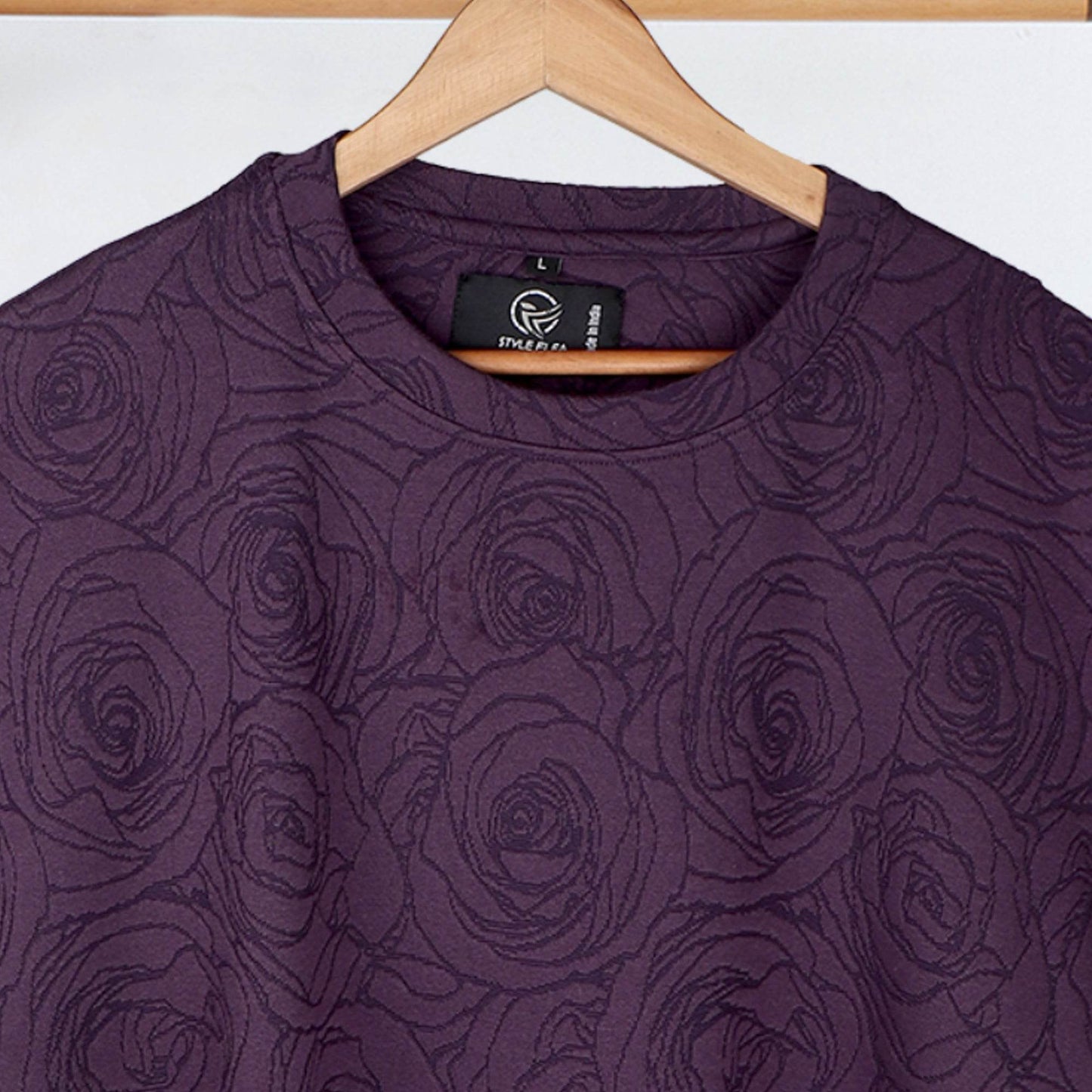 Purple Rose Embossed Drop Shoulder T-Shirt - styleflea
