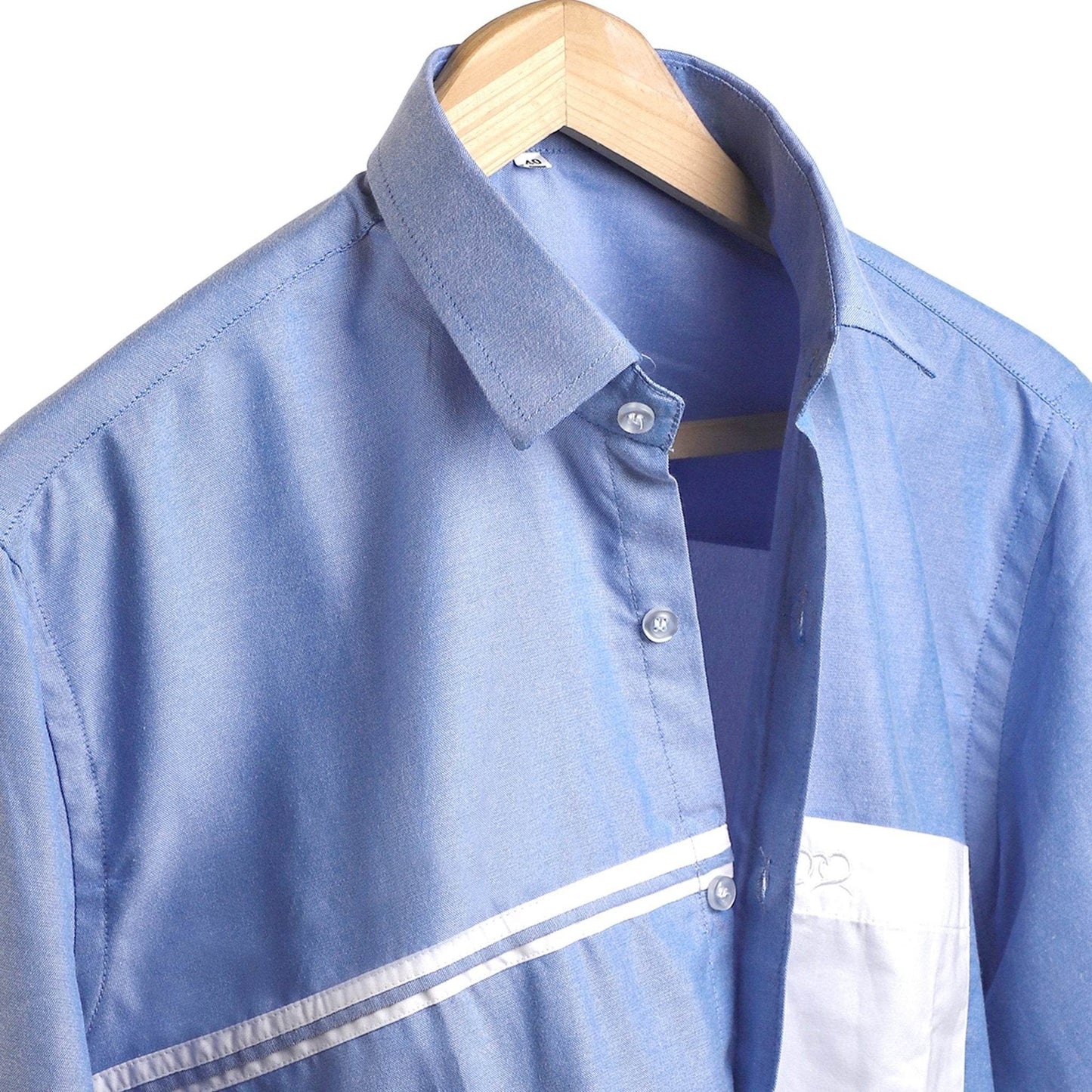 Skylight Blue White Pocket Cotton Shirt - styleflea