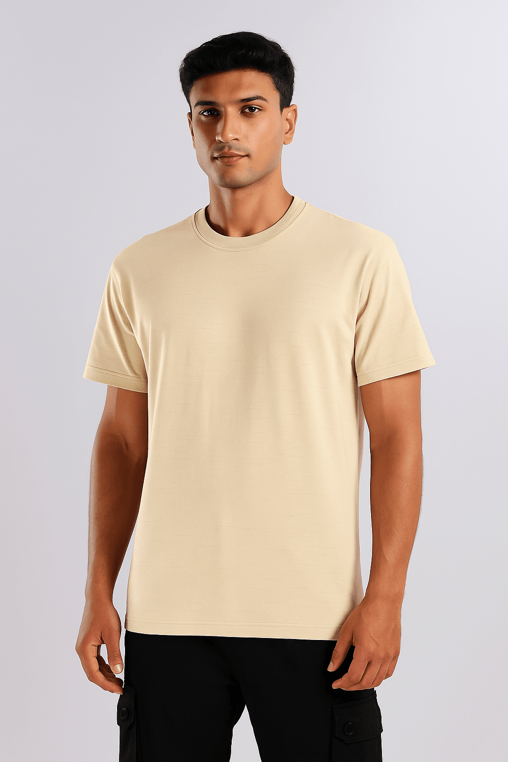Beige Ribbed T-Shirt – Ultra Stretch Edition - styleflea