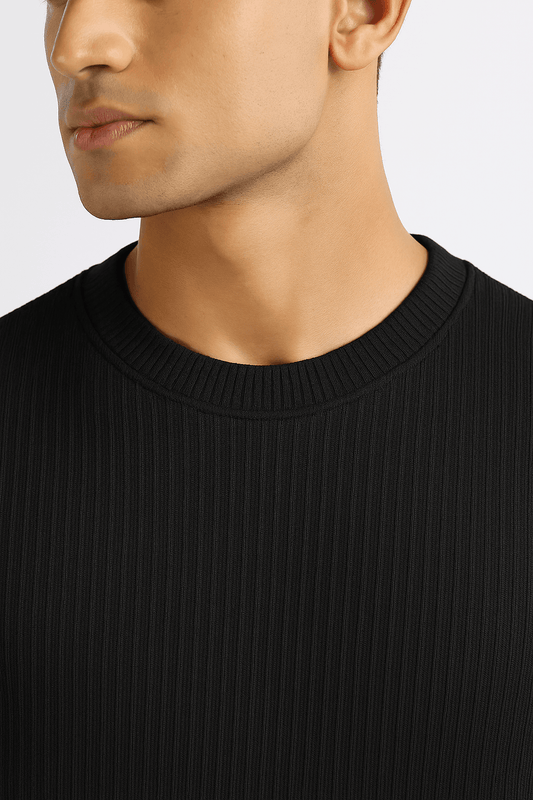 Black Ribbed T-Shirt - Ultra Stretch Edition - styleflea
