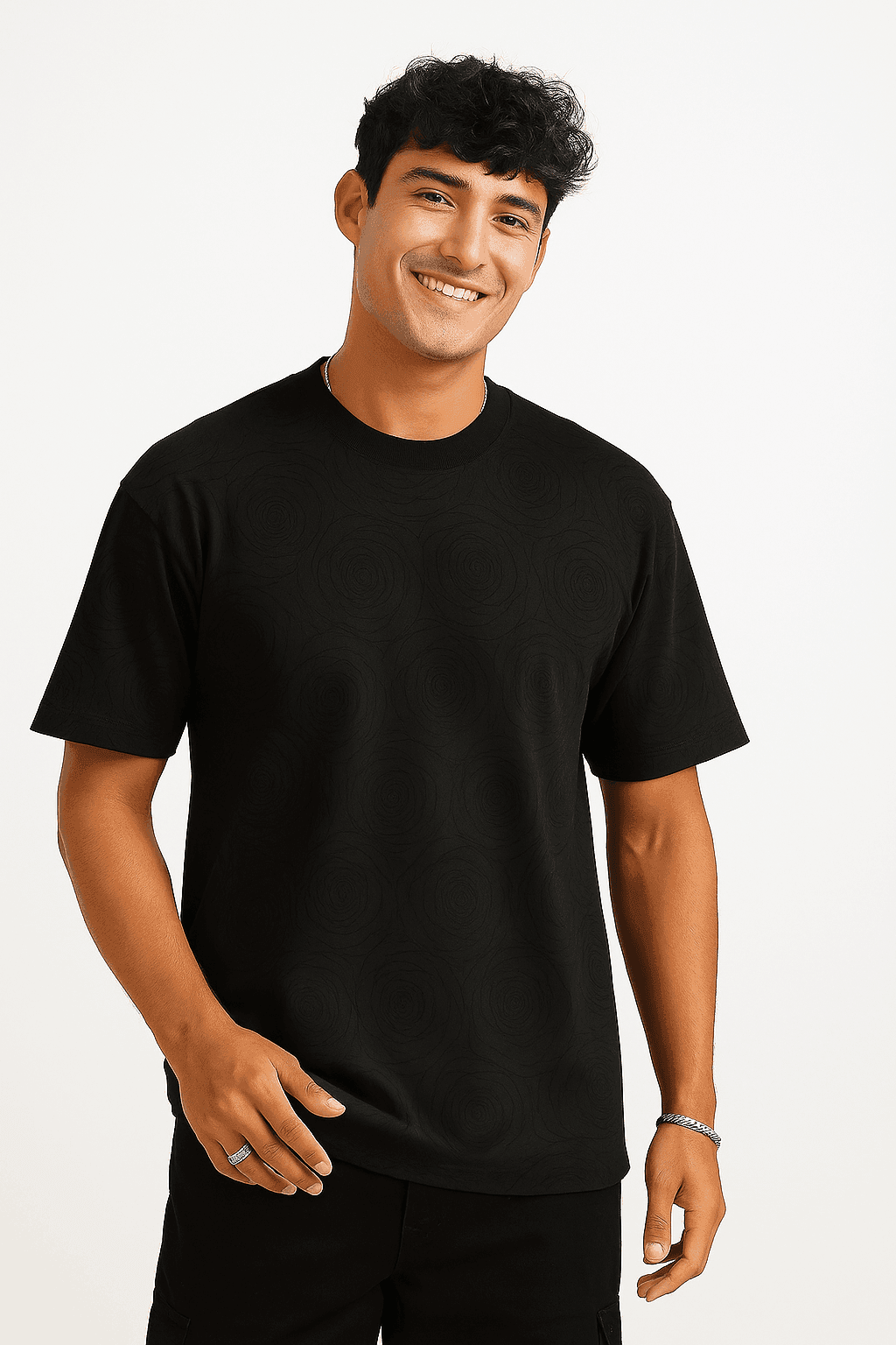 Midnight Rose Embossed Drop Shoulder T-shirt - styleflea