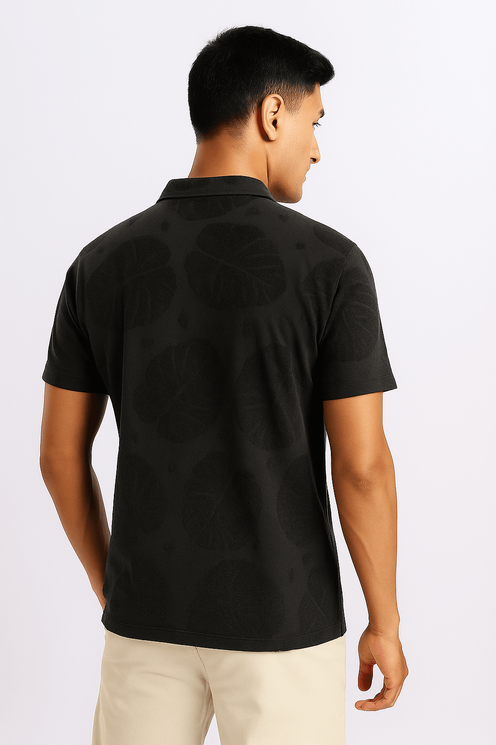 Charcoal Leaf Pattern Polo T-Shirt - styleflea