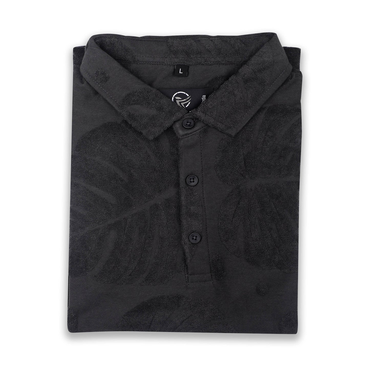 Charcoal Leaf Pattern Polo T-Shirt - styleflea