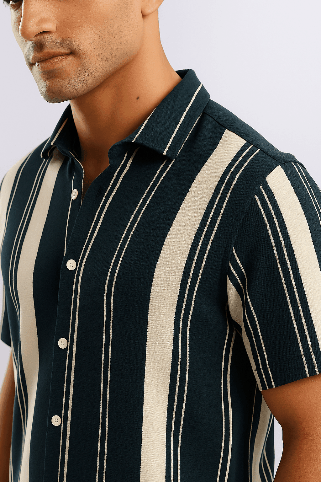 Dark Green Urban Stripe Knit Shirt - styleflea
