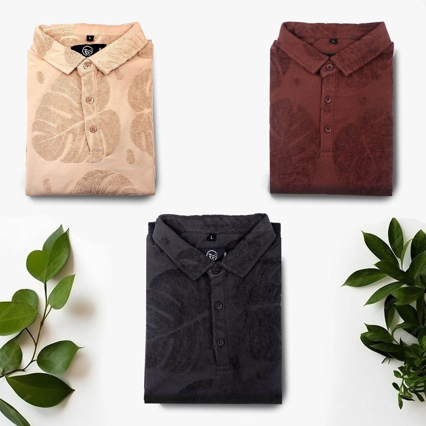 Maroon Leaf Pattern Polo T-Shirt - styleflea