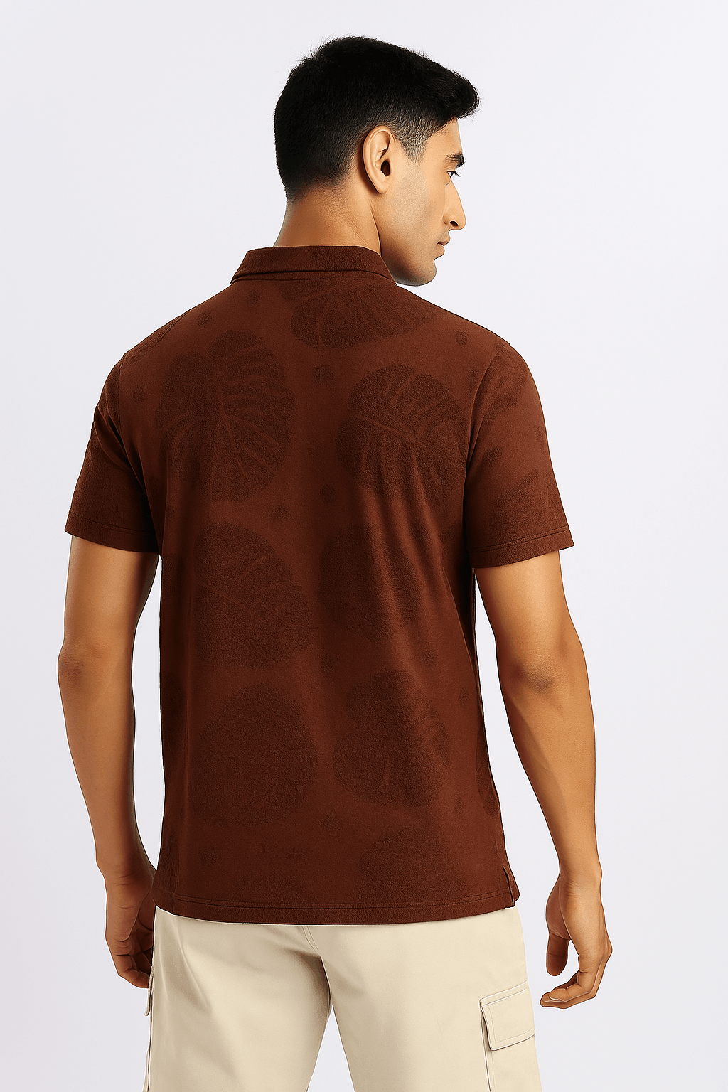 Maroon Leaf Pattern Polo T-Shirt - styleflea