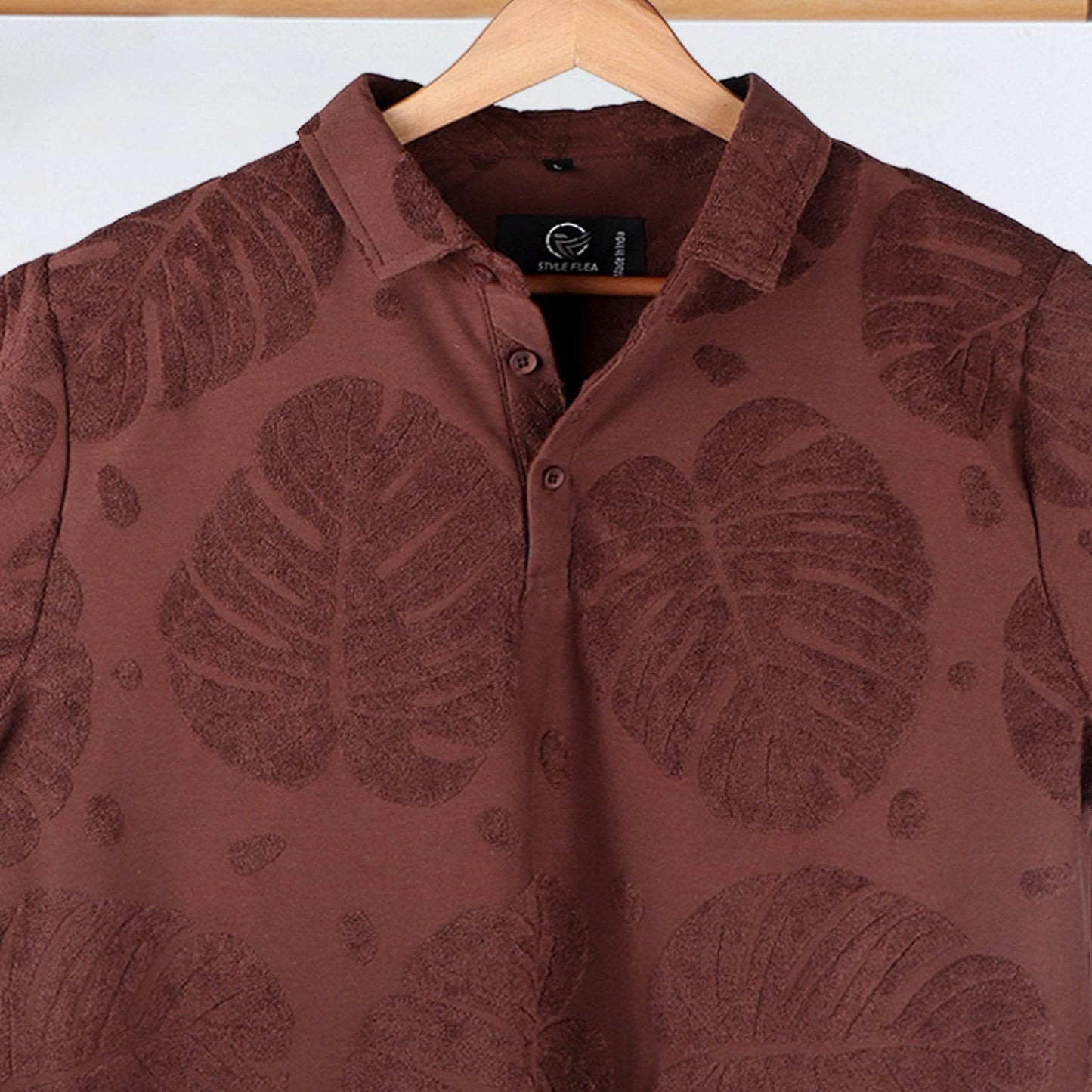 Maroon Leaf Pattern Polo T-Shirt - styleflea