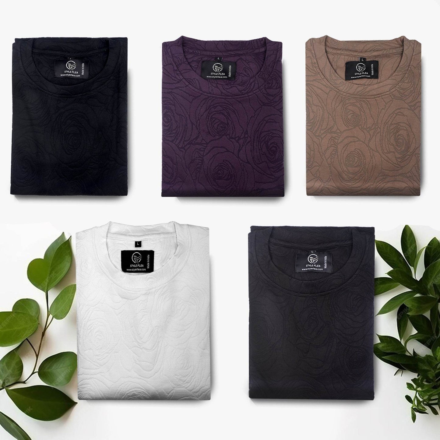 Midnight Rose Embossed Drop Shoulder T-shirt - styleflea