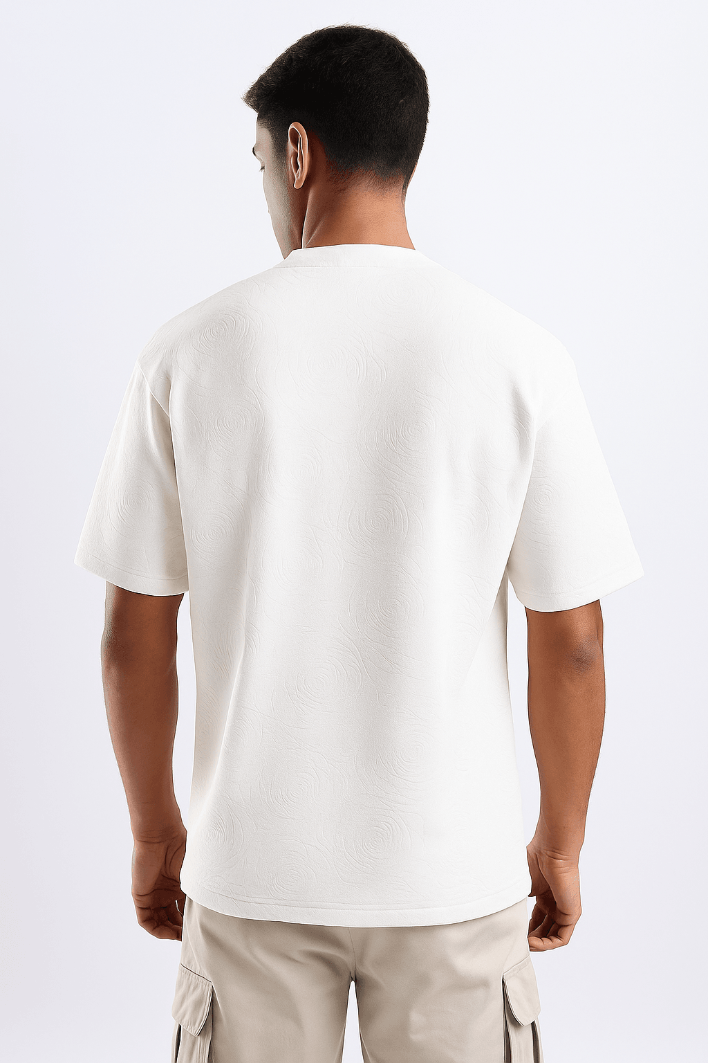 White Rose Embossed Drop Shoulder T-Shirt - styleflea