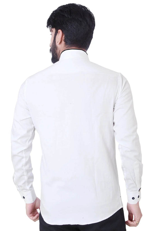 White Cotton With Black Details Cotton Shirt - styleflea