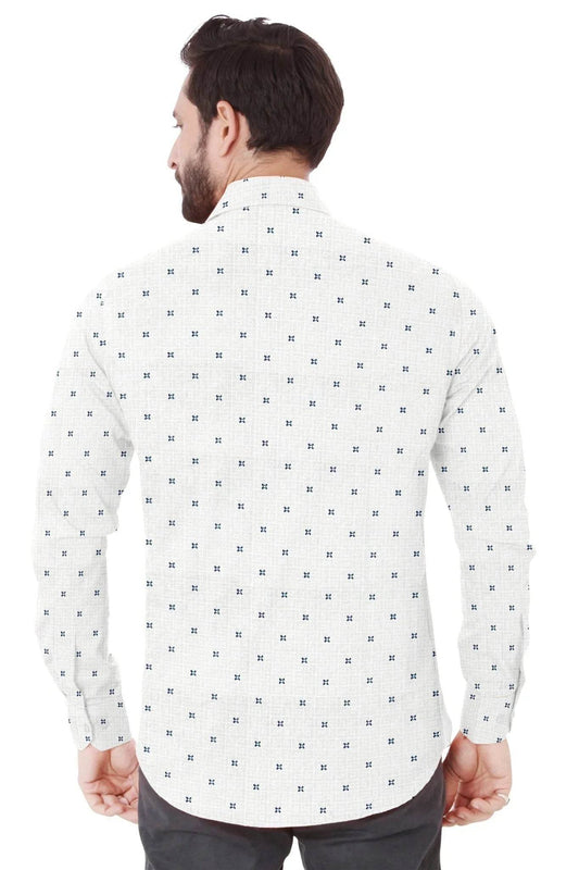 White Printed Casual Cotton Shirt - styleflea