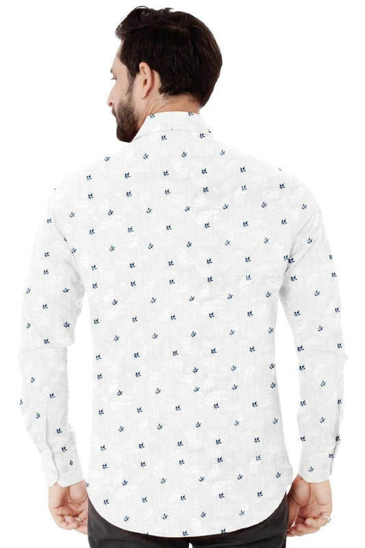 White Printed Cotton Shirt - styleflea