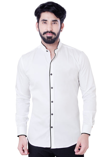White Cotton With Black Details Cotton Shirt