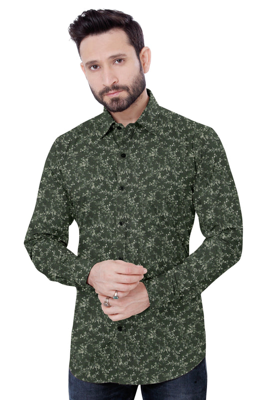 Abstract Green Cotton Shirt
