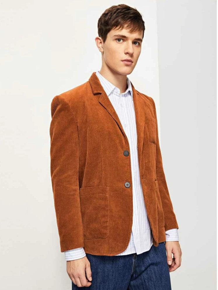 Men Single Breasted Pocket Patched Blazer