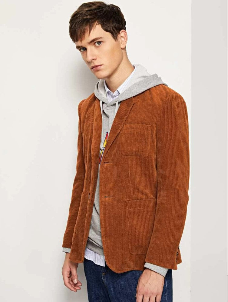 Men Single Breasted Pocket Patched Blazer
